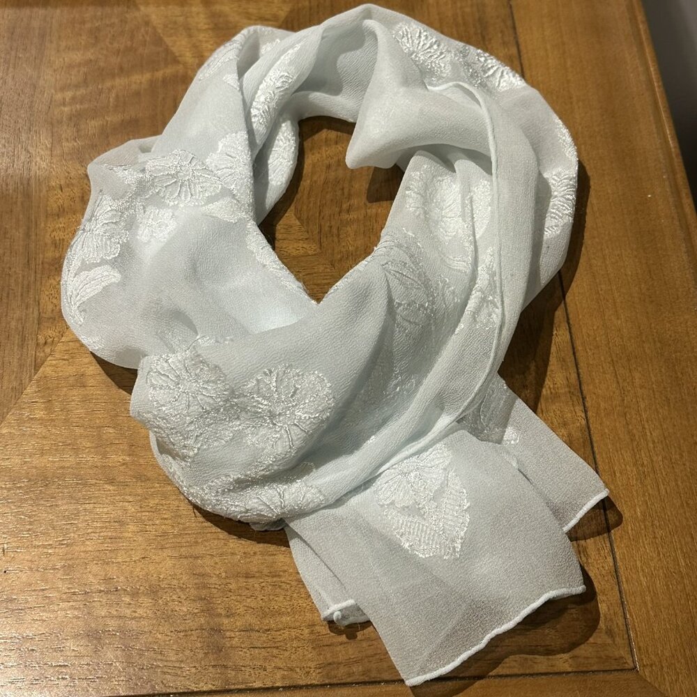 π Vintage Powder Blue Chiffon Scarf π - Picture 3 of 4